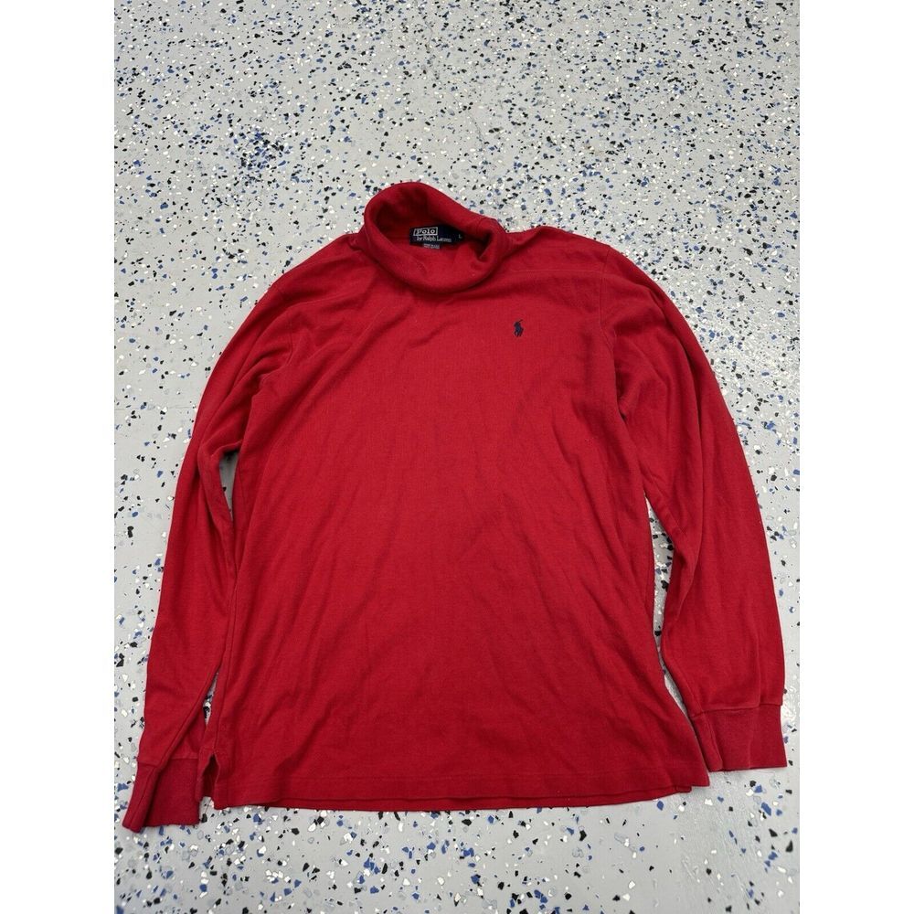 Polo Ralph Lauren Vtg Turtleneck Long Sleeve Red Cotton Pullover L USA‎ Made